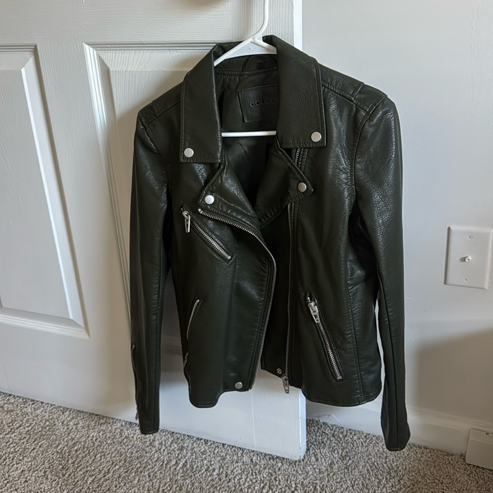 Dark green leather jacket size small worn once
